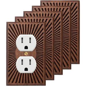 lot 2182 image: Pinkunn Walnut Wooden Outlet Covers Double Hole Retro Sunburst 5 Pack