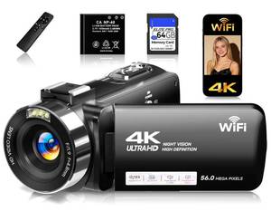 lot 2197 image: Gtonster 4K Video Camera Camcorder 56MP WiFi 18X Zoom Black  Retail $109