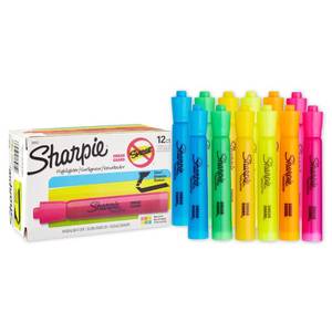 lot 2205 image: Sharpie Tank Style Highlighters, Chisel Tip, Assorted Colors, 12 Count