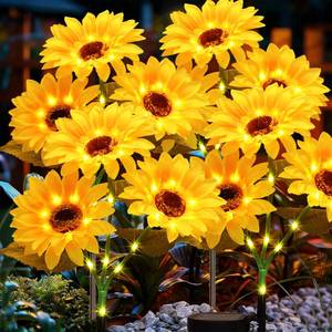 lot 2211 image: Echosari 4 Pack Solar Sunflower Stake Lights Outdoor Waterproof Pathway