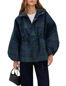 lot 2214 image: HALO RAIN Womens Navy Plaid Showerproof Raincoat Windbreaker Size S