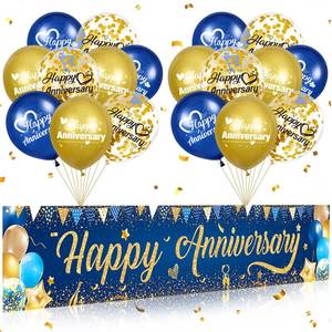 lot 2227 image: Wayyogh Happy Anniversary Banner Balloon Set Navy Blue Gold 98.4 x 17.7 Inch