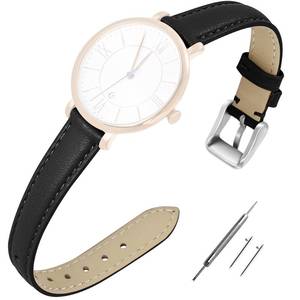 lot 2232 image: EACHE Top Grain Leather Womens Watch Band 0.79 in Lug Black Silver Buckle