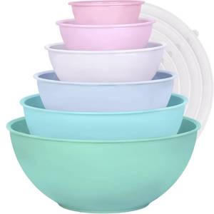 lot 5450 image: BoxedHome Plastic Mixing Bowl Set with Lids 12 Piece Pinkish Green