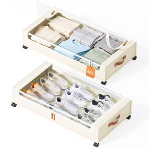 lot 5452 image: Yecaye Under Bed Storage Containers with Wheels 2 Pack 60L Clear Window