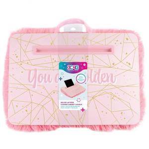 lot 5455 image: 3C4G Pink & Gold Fur Lap Desk Portable Tablet Tray for Kids