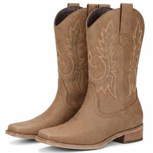 lot 5461 image: Pasuot Mid Calf Square Toe Cowboy Boots for Women Two-Tone Embroidery