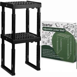 lot 5473 image: Svartur Adjustable Locker Shelf Stackable Organizer, Black, Pack of 2
