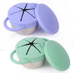 lot 6208 image: Solinfant Stainless Steel Spill Proof Snack Cup 2 Pack