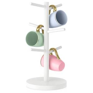 lot 6220 image: Wisuce Bamboo Coffee Mug Tree Holder with 6 Hooks, White
