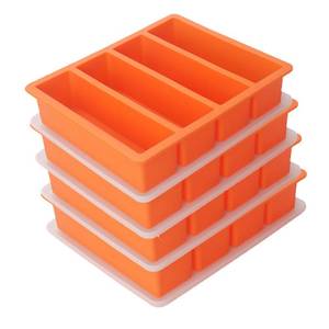 lot 6229 image: BECOKIT Silicone Ice Cube Tray 4 Pack Large Orange with Lid