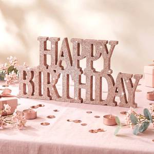 lot 6255 image: Novabright Happy Birthday Desktop Sign Rose Gold Glitter