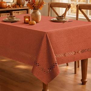 lot 7778 image: MIULEE Burnt Orange Rectangle Tablecloth with Cutouts 60x84 Inch