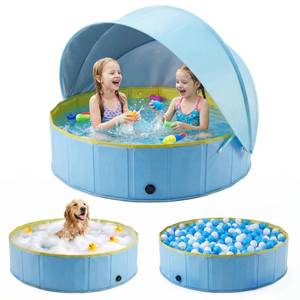 lot 7790 image: Lesguyor Kiddie Pool with Canopy, 63 Inch Foldable, UPF 50 Sunshade