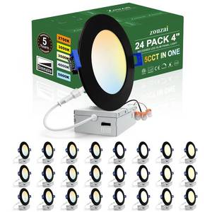lot 7818 image: Zouzai 24 Pack 4 Inch Black LED Recessed Ceiling Light 9W 5CCT Dimmable  Retail $149.99