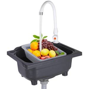 lot 7819 image: Calolin Wall-Mounted Plastic Utility Sink with Faucet, 15.2 x 11.2 in