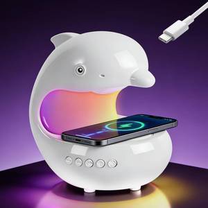 lot 7820 image: UMLAEN Smart LED Table Lamp with Bluetooth Speaker and 15W Wireless Charger