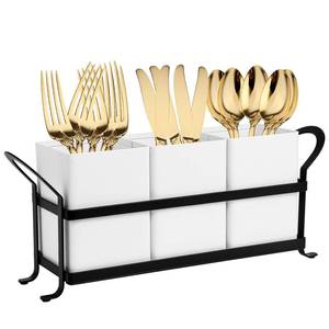 lot 7834 image: NelyBet Silverware Caddy Utensil Holder 3-Compartment Metal White Black