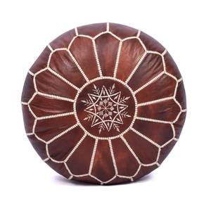 lot 7838 image: Moroccan Leather Pouf Ottoman Cover Unstuffed Round Dark Brown  Retail $110