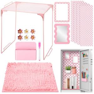 lot 7843 image: Eaasty Locker Accessories Kit 16 Pcs Pink Checkered Locker Decor Set