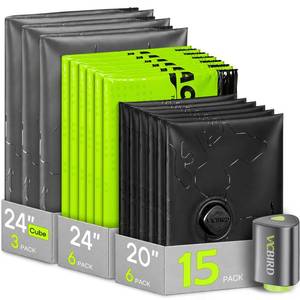 lot 7875 image: Vacbird Color-Coded Travel Vacuum Storage Bags with Cordless Pump
