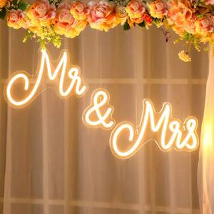 lot 7901 image: Kittmip Mr and Mrs Neon Sign 25 x 7 Inches Warm White LED Wedding Decor
