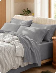 lot 7996 image: Bedsure 100% Garment-Washed Cotton Percale Sheet Set Queen 6-Piece