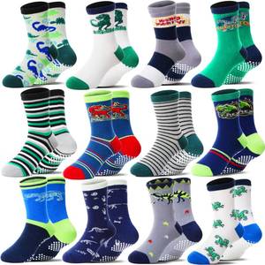 lot 8016 image: Welwoos Baby Boys Non Slip Grip Socks 12 Pairs Dinosaur Print Size 3-5 Years