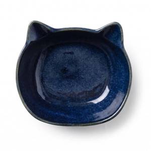 lot 8115 image: Padolitlay Shallow Ceramic Cat Bowls 6.6 Inch Wide Dark Blue