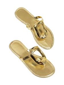 lot 8119 image: OYOANGLE Womens Metallic Flip Flop Sandals Open Toe Thong Slide
