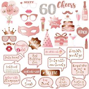 lot 8153 image: BRT Bearingshui 60th Birthday Photo Booth Props Rose Gold 40 Pieces With Sticks