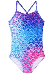 lot 8167 image: Dolxico Girls One Piece Swimsuit Gradient Mermaid Size 12