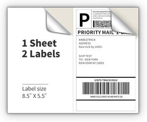 lot 8178 image: KKBESTPACK Half Sheet Shipping Labels 2 Per Page 8.5 x 5.5 White 50 Count