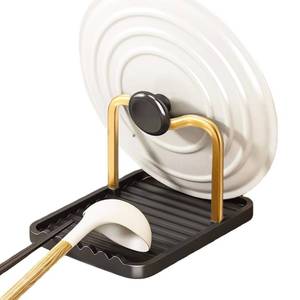 lot 8179 image: CHANNICORNER Metal Spoon Rest with Lid Holder, Black Gold