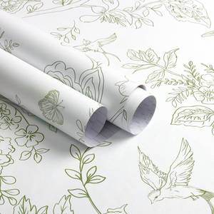 lot 8181 image: Froluya Peel and Stick Floral Wallpaper Green and White 17.7in x 118.1in