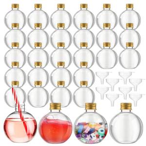 lot 8183 image: Jinei 30 Pack 8 oz Spherical Plastic Potion Bottles with Funnels and Gold Lids