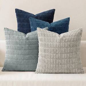 lot 8187 image: Softalker Corduroy Throw Pillow Covers 20x20 Inch 4 Pack GreyBlue