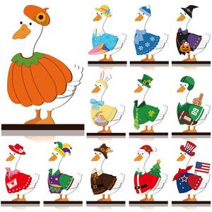 lot 8217 image: Menkxi Interchangeable Seasonal Goose Table Decor 27 Pcs with 26 Wooden Signs