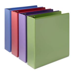 lot 9958 image: Amazon Basics 3 Ring Binder, 2 inch Round Rings, Holds 375 Sheets, Two Interior Pockets, Assorted Colors, 4-Pack