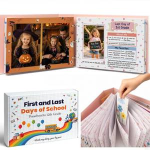 lot 9965 image: School Memory Book, Photo Album Scrapbook with 17 Pockets, First and Last Day of School Keepsake Organizer from Preschool to 12th Grade, Hardcover Binder Memory Book for Artwork Report Cards Storage
