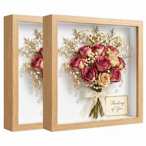 lot 9966 image: 2 Pcs 8 x 8 Shadow Box Frame, Wooden Hollow Photo Frame with Clear Acrylic Front Memory Display Cases Picture Frames Bulk for Photos Awards Dried Flowers Seashell Memorabilia (Wood Grain)