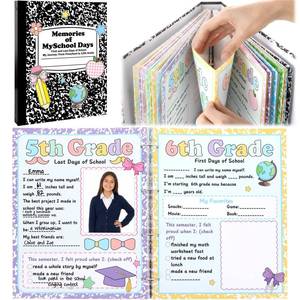 lot 9970 image: School Memory Book Photo Album for Kids Composition Keepsake Scrapbook with Storage Pocket Portfolio from Preschool Through 12th Grade College for Classroom Childhood Days Back to School Gifts
