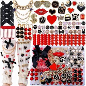 lot 10250 image: Omiposs Junk Socks Charms Kit, 133PCS Shoe Charms for Sneakers, Sock Jewelry Charms Brooches and Pins for Women to Decorate Junk Socks, Hats (Red and Black)