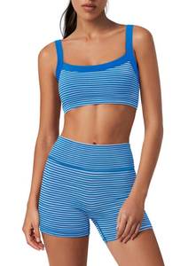 lot 10259 image: Yanekop Womens Striped Workout Set Two Piece Yoga Sets Activewear L