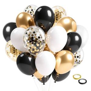lot 10266 image: Black and Gold Balloons 12in globos de cumplea�o Black and Gold Party Decor Happy Birthday Decorations Confetti Party Balloons for Birthday Party Graduation Decorations Retirement Bachelor Party Decor