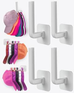 lot 10270 image: Sunfanie Hat Rack for Hat Storage (4-Pack), Multi-Purpose Hat Organizer, Strong Adhesive Hat Hooks for Wall Organizer for Baseball Caps, Two Mounting Options Hook, White