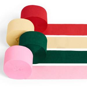 lot 12816 image: XO, Fetti Crepe Paper Streamer Set 4 Rolls 82 Ft Red Yellow Green Pink