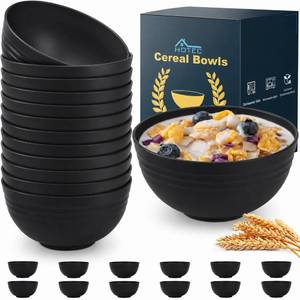 lot 13744 image: HOTEC Plastic Cereal Bowls 25 oz Black 12-Pack