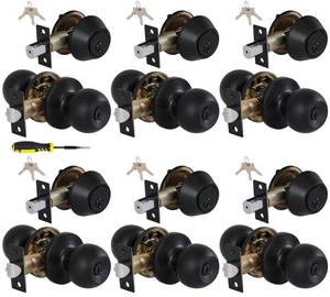 lot 13745 image: Lanwandeng 6 Sets Keyed Alike Entry Door Knob and Deadbolt Lock, Matte Black