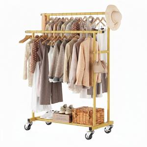 lot 13753 image: Calmootey Rolling Garment Rack with Double Rod and Bottom Shelf